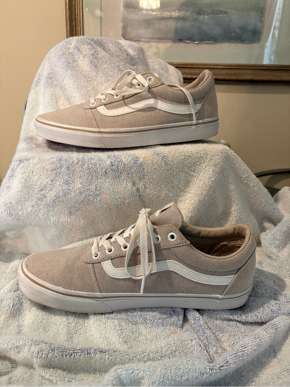 Vans Women’s Low-Top Canvas Sneakers in Taupe with White Accent - Picture 3 of 6